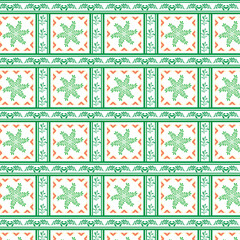 Tribal traditional fabric batik ethnic of ikat floral seamless pattern of green leaves Spring Blossom Vector Design on a white background