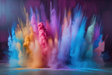 Multi-colored explosion of powder in pastel colors