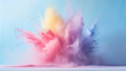 Multi-colored explosion of powder in pastel colors