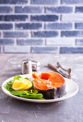 Salmon. Fresh raw salmon fish fillet with cooking ingredients - 720309271
