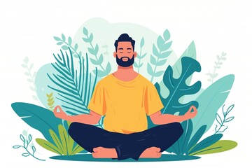 Fototapeta na wymiar Illustration Man meditating peacefully with eyes closed