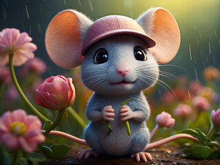 cute mouse cartoon design wallpaper generative AI