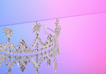 A jewelry, a tiara. Gemstones, stylish accessory. Copy space for text.