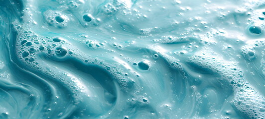 Turquoise foam. Soap solution. Bubbles. Cosmetology