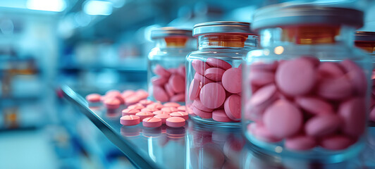 pink pills in a transparent jar 