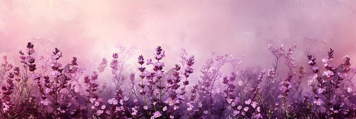 Purple lavender background, lavender flowers painted in watercolor style