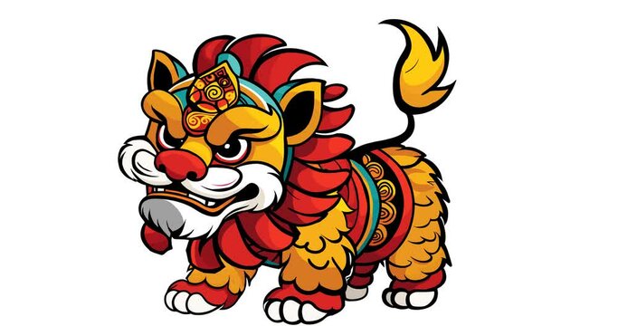 animation of lion dance  for Chinese New Year 4k transparent background