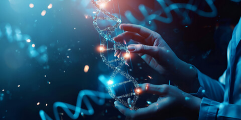DNA Medicine doctor research blue helix DNA structure science, unfolding of complementary strands, DNA Replication is necessary to avoid mutations, a medi care concept, health care banner 
