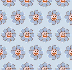 Seamless pattern with flower retro character. Vector illustration in trendy retro cartoon style. Love, Valentine's Day.