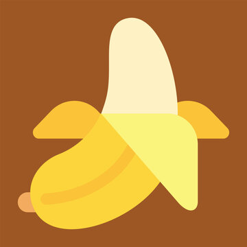 Banana icon design. Isolated ripe banana, peeled and ready to eat. Snack for child, monkey sign emoji design.