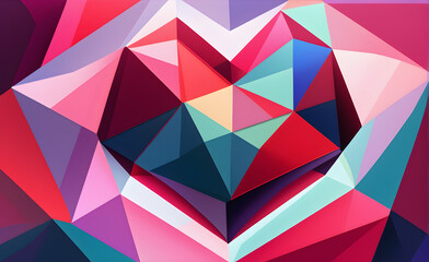 Abstract and geometric heart background. Generative AI