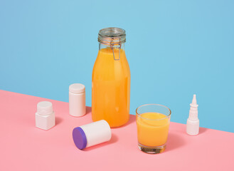 Fresh juice and diverse tablets. Treatment and prevention of diseases.