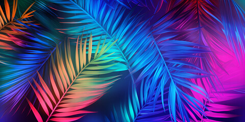 Colorful background with a tropical plant, the colors of the rainbow