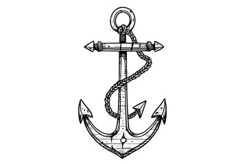 Sea anchor hand drawn ink sketch. Engraved retro style vector illustration - obrazy, fototapety, plakaty