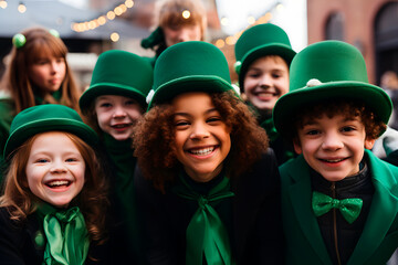 Kids enjoy watching the annual traditional St. Patrick's Day Parade. - obrazy, fototapety, plakaty