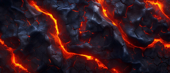 Fototapeta na wymiar Red lava flows break from the surface after a volcanic eruption. fire abstract background.