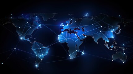 Global internet work.World map, shining lines connected by dots symbol of Internet,mobile communications and satellite. technology background