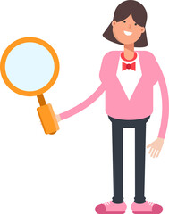 Woman Character Holding Magnifier
