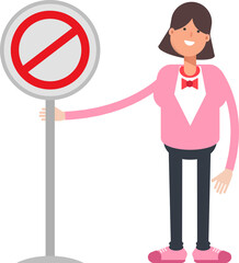 Woman Character and Prohibition Signage
