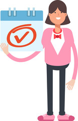 Woman Character and Check Mark Sign
