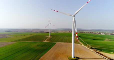 Aerial wiev of windmills farm. Power Energy Production