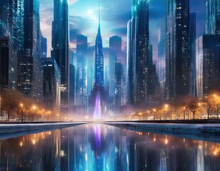 modern future cityscape with dynamic colors