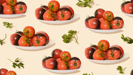 Pattern with juicy tomatoes and delicate background