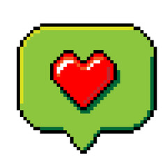 Red heart inside green speech bubble pixel art style isolated on white background, Computer games graphics vector illustration, Cute decoration for Valentine's day, wedding romantic love event