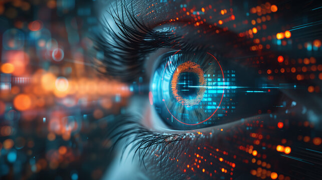 Iris scan. Biometric technology. Cybersecurity concept