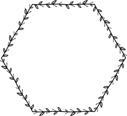 Hexagon shape Flower wreath frame leaf vector floral border picture frames Branch laurel botanical silhouette black elements decoration greeting wedding frames