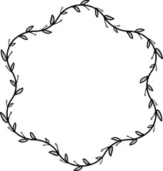 Hexagram shape Flower wreath frame leaf vector floral border picture frames Branch laurel botanical silhouette black elements decoration greeting wedding frames