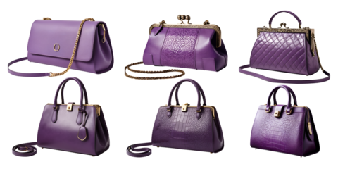 Women's trendy handbag in purple color on a transparent background | Isolated | Fashionable woman bag in purple color for products advertisement 