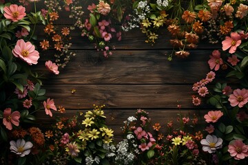 Garden flowers over wood