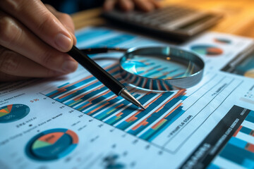Business audit stock financial finance management on analysis data strategy with graph accounting marketing or report chart economy investment research profit concept. - obrazy, fototapety, plakaty