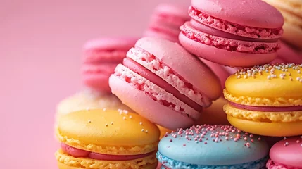 Printed kitchen splashbacks Macarons Colorful assortment of macarons sprinkled with sugar on a pastel background.