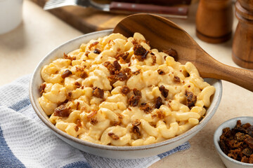 Macaroni and cheese with bacon pieces
