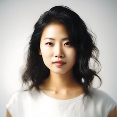 Naklejka premium Asian girl isolated on blank white background