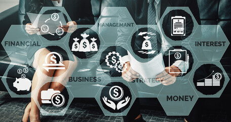 Finance and Money Transaction Technology Concept. Icon Graphic interface showing fintech trade...