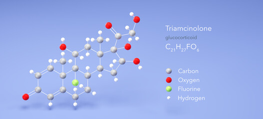 triamcinolone molecule, molecular structures, glucocorticoid, 3d model, Structural Chemical Formula and Atoms with Color Coding