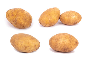Set of whole potatoes isolated on white background. Top view
