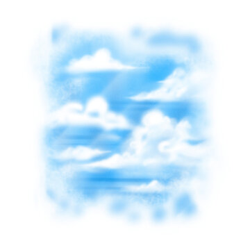 Airbrush blurry vintage design of cloud for element bootleg tshirt or memorial vintage style, best for background. Isolated blurry cloud and blue sky in white background Y2K.