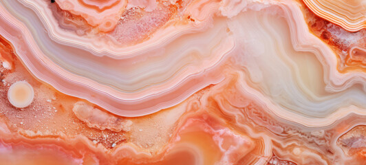Closeup of cross section of different colorful abstract healing stone orange apricot crystal quartz texture background.