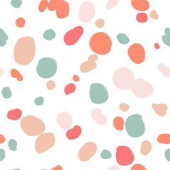 Animal skin seamless pattern, dalmatian vector background, black chaotic spots, with brush texture