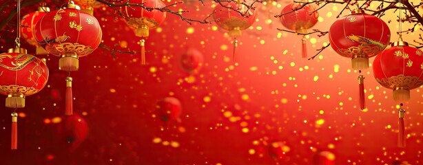 Obraz premium Elements in the new year red lanterns. AI generated illustration