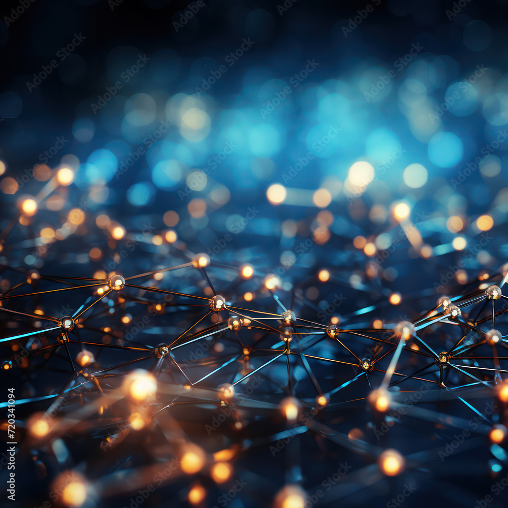Poster connected blue futuristic tech mesh: abstract digital networking in a modern cyber space