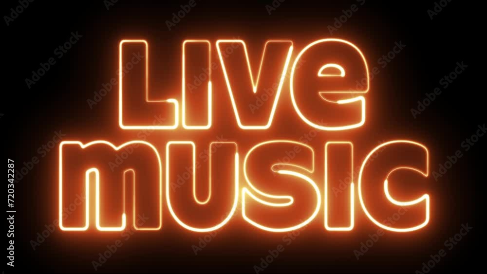 Poster live music text font with neon light. luminous and shimmering haze inside the letters of the text li