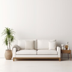 modern calm living room with sofa and mockup for painting, empty space for text 