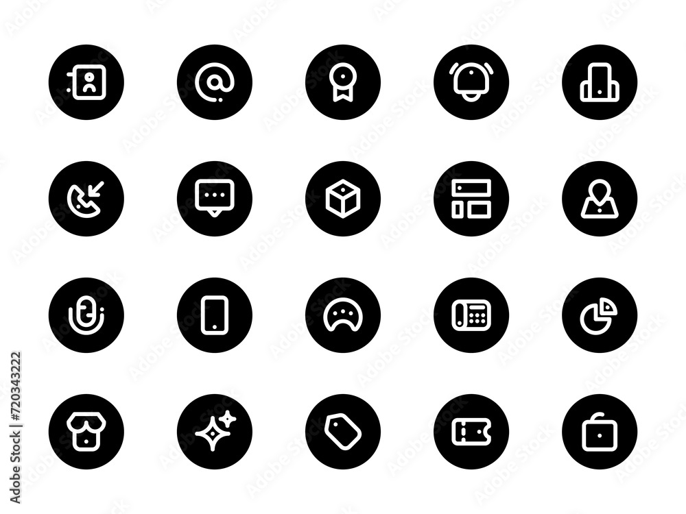 Poster user interface icon pack spot circular outline style. collection of essential icon sets, perfect for