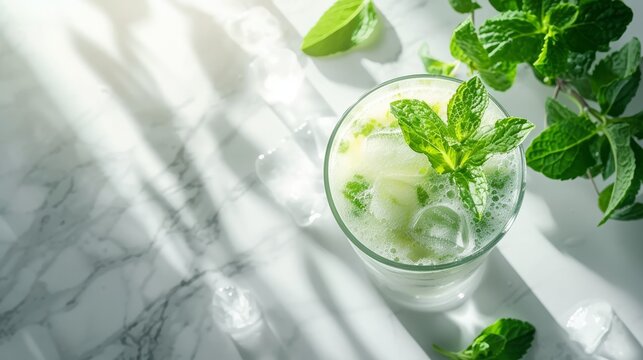 Frosty green apple smoothie garnished with fresh mint, perfect for a health boost.