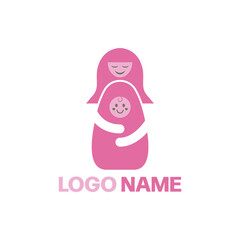 Mother hugs the baby logo. Modern, unique, character.
